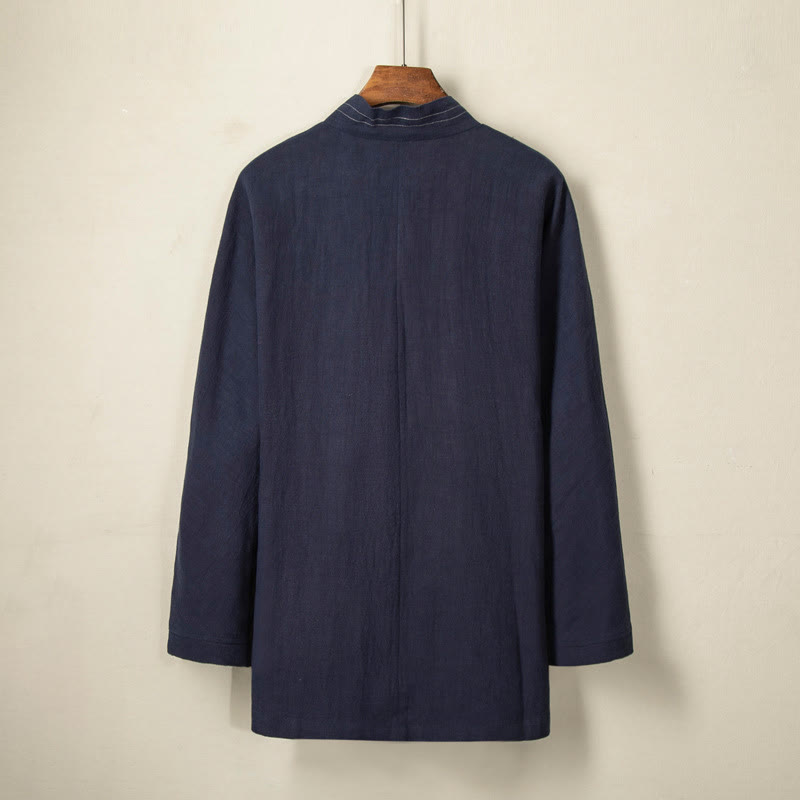 Buddha Stones Prosta Jesień Sznurowana Bawełna Lniana Męska Kurtka Płaszcz Zen Odzież - image 3