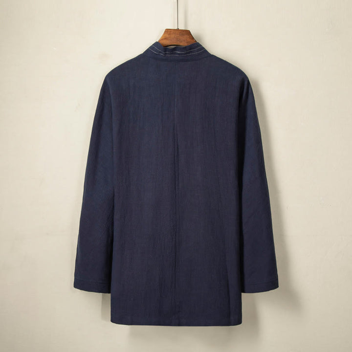 Buddha Stones Prosta Jesień Sznurowana Bawełna Lniana Męska Kurtka Płaszcz Zen Odzież - image 3