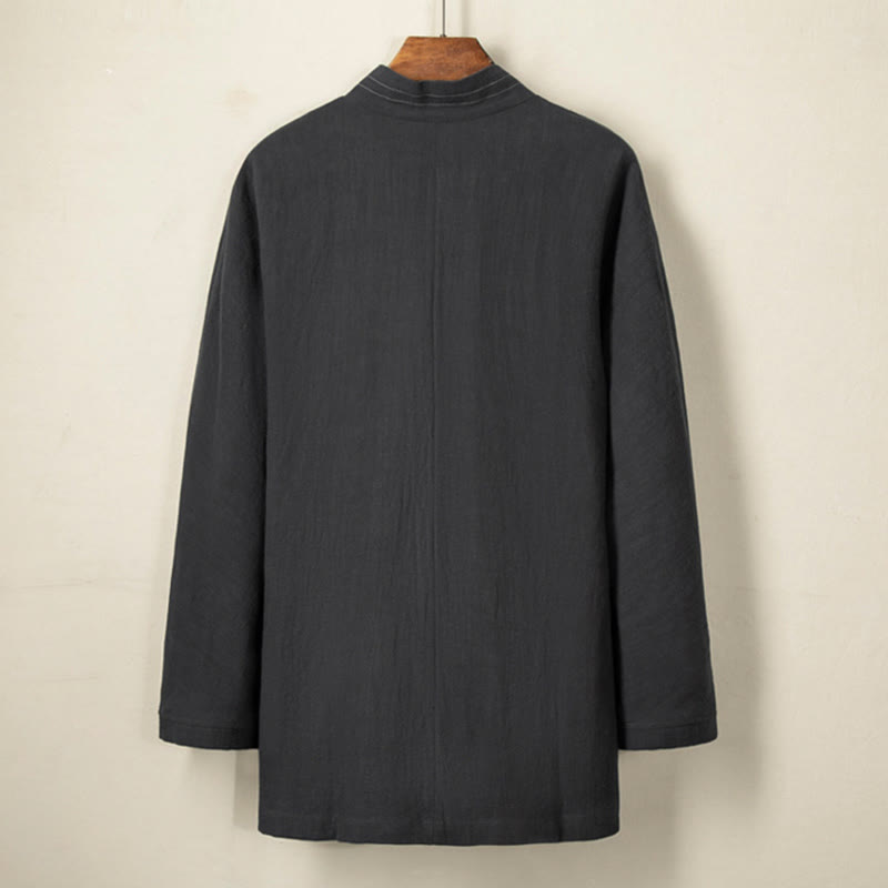 Buddha Stones Prosta Jesień Sznurowana Bawełna Lniana Męska Kurtka Płaszcz Zen Odzież - image 7