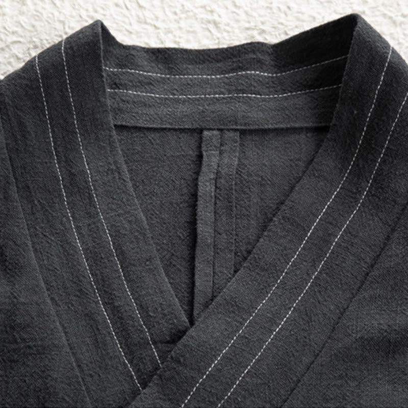 Buddha Stones Prosta Jesień Sznurowana Bawełna Lniana Męska Kurtka Płaszcz Zen Odzież - image 8