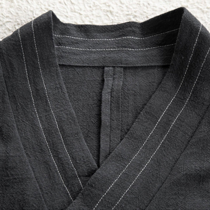 Buddha Stones Prosta Jesień Sznurowana Bawełna Lniana Męska Kurtka Płaszcz Zen Odzież - image 8