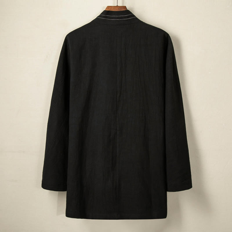 Buddha Stones Prosta Jesień Sznurowana Bawełna Lniana Męska Kurtka Płaszcz Zen Odzież - image 1