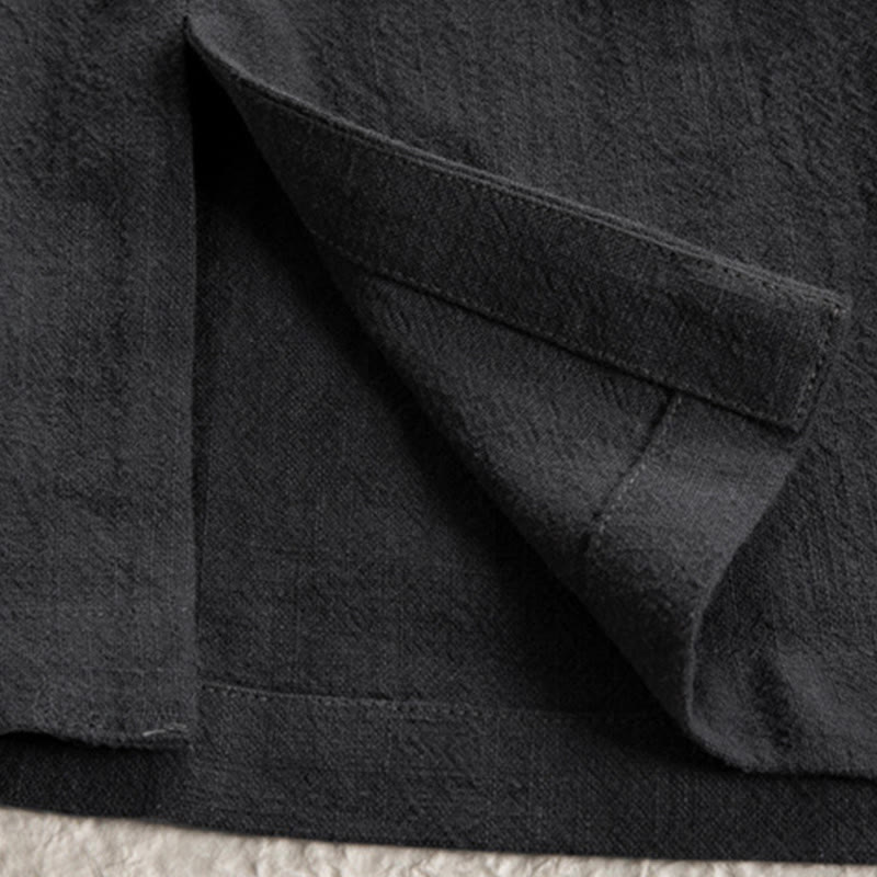 Buddha Stones Prosta Jesień Sznurowana Bawełna Lniana Męska Kurtka Płaszcz Zen Odzież - image 10