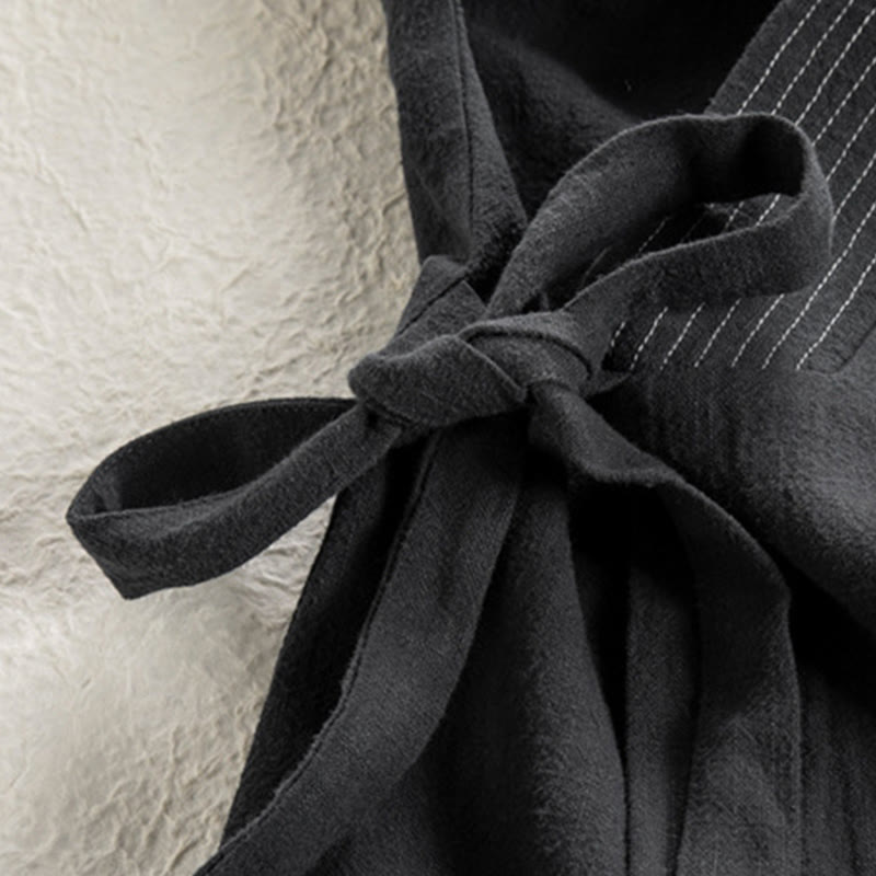 Buddha Stones Prosta Jesień Sznurowana Bawełna Lniana Męska Kurtka Płaszcz Zen Odzież - image 9