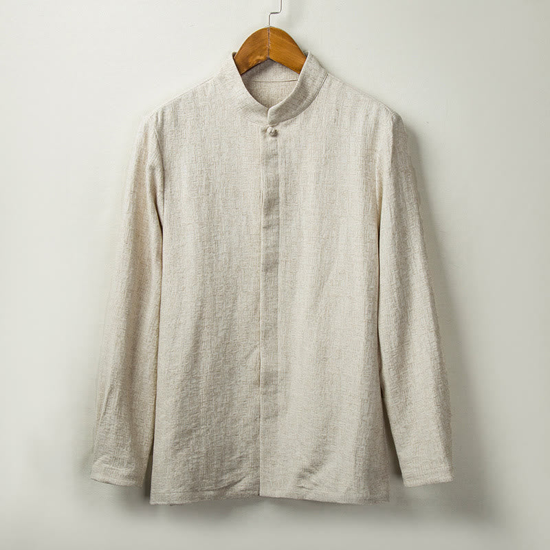 Koszula z długim rękawem Buddha Stones Fall Solid Button Cotton Linen Men Clothing - Bielizna - US/UK/AU44， EU54 (4XL) - image 0