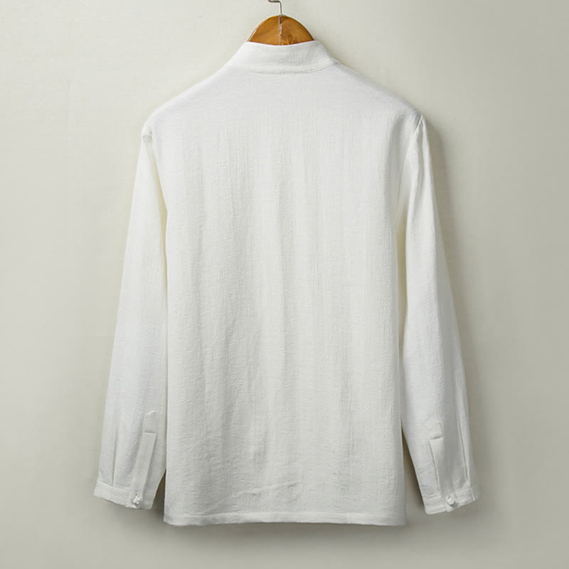 Koszula z długim rękawem Buddha Stones Fall Solid Button Cotton Linen Men Clothing - image 3