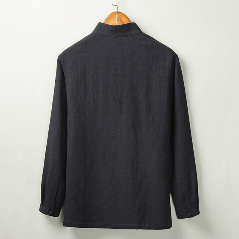 Koszula z długim rękawem Buddha Stones Fall Solid Button Cotton Linen Men Clothing - image 5