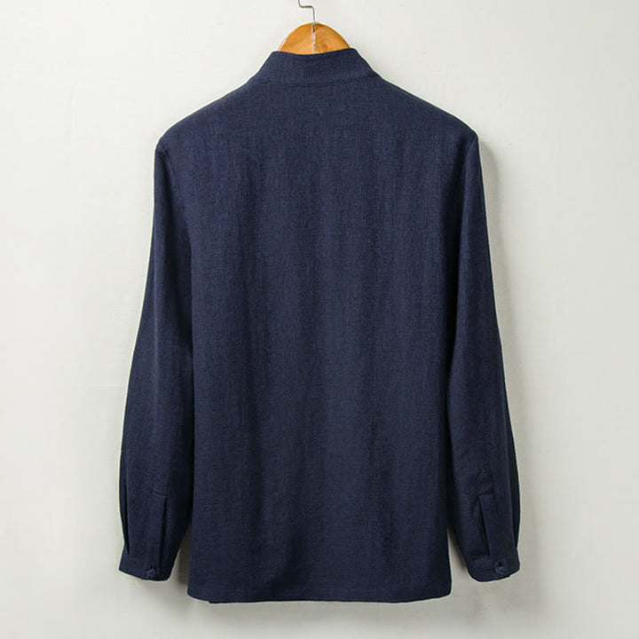 Koszula z długim rękawem Buddha Stones Fall Solid Button Cotton Linen Men Clothing - image 7