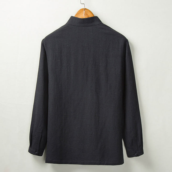Koszula z długim rękawem Buddha Stones Fall Solid Button Cotton Linen Men Clothing - image 5