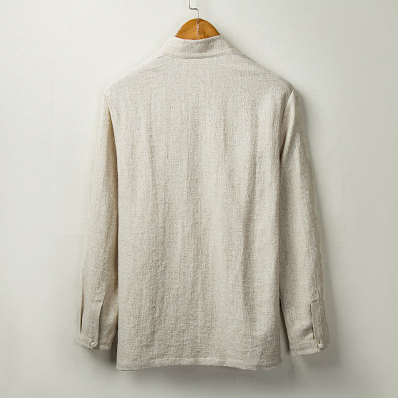 Koszula z długim rękawem Buddha Stones Fall Solid Button Cotton Linen Men Clothing - image 1