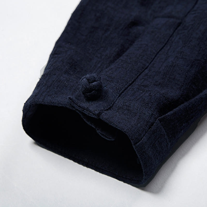 Koszula z długim rękawem Buddha Stones Fall Solid Button Cotton Linen Men Clothing - image 12