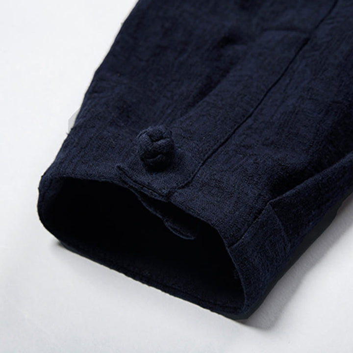 Koszula z długim rękawem Buddha Stones Fall Solid Button Cotton Linen Men Clothing - image 12