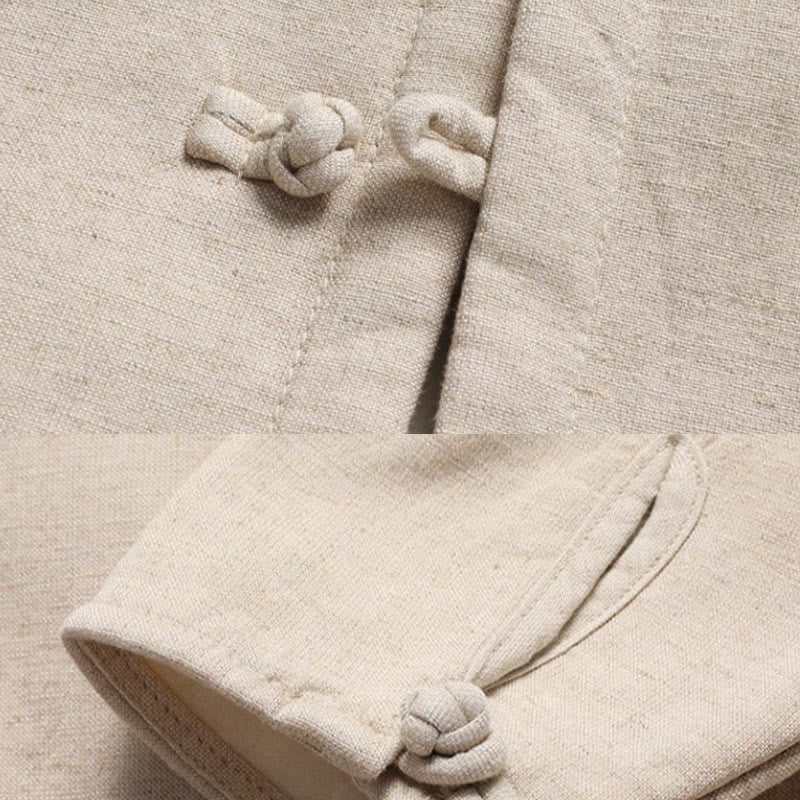 Buddha Stones Solidny Strój Tang Tradycyjny Polar Podszyty Mundur Długi Rękaw Top Spodnie Męski Zestaw - image 2