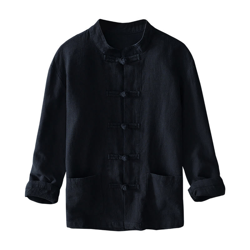 Kamienie Buddha Stones -Guzik Chiński Tang Garnitur Bawełna Lniana Męska Kurtka Koszula Z Kieszeniami - image 22