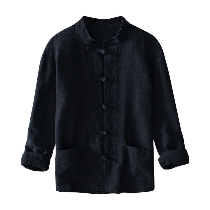 Kamienie Buddha Stones -Guzik Chiński Tang Garnitur Bawełna Lniana Męska Kurtka Koszula Z Kieszeniami - image 22