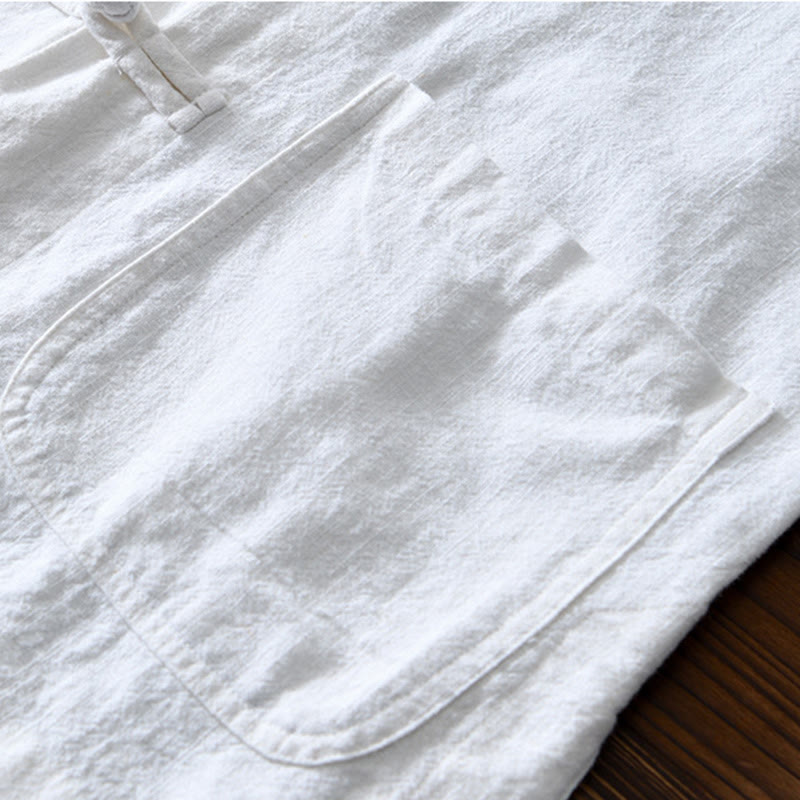 Kamienie Buddha Stones -Guzik Chiński Tang Garnitur Bawełna Lniana Męska Kurtka Koszula Z Kieszeniami - image 12