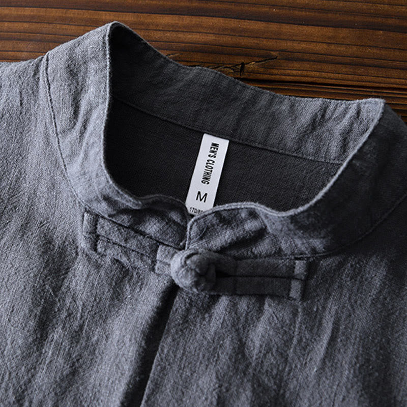 Kamienie Buddha Stones -Guzik Chiński Tang Garnitur Bawełna Lniana Męska Kurtka Koszula Z Kieszeniami - image 3