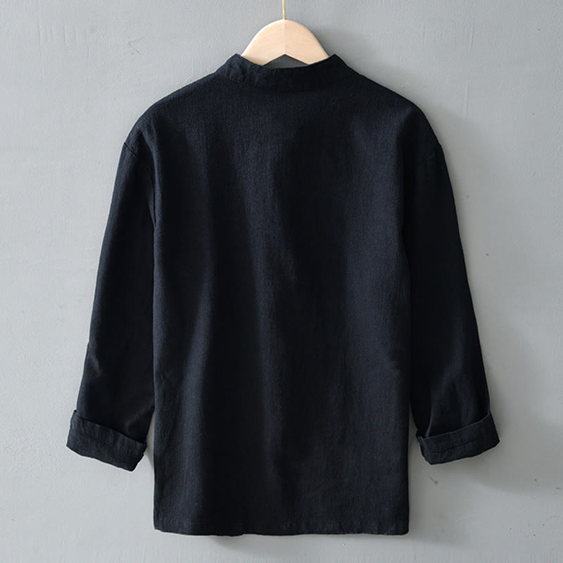 Kamienie Buddha Stones -Guzik Chiński Tang Garnitur Bawełna Lniana Męska Kurtka Koszula Z Kieszeniami - image 15