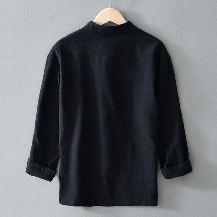 Kamienie Buddha Stones -Guzik Chiński Tang Garnitur Bawełna Lniana Męska Kurtka Koszula Z Kieszeniami - image 15