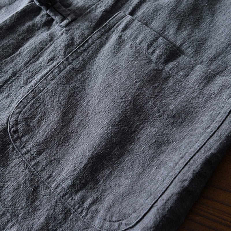 Kamienie Buddha Stones -Guzik Chiński Tang Garnitur Bawełna Lniana Męska Kurtka Koszula Z Kieszeniami - image 5