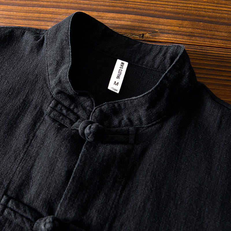 Kamienie Buddha Stones -Guzik Chiński Tang Garnitur Bawełna Lniana Męska Kurtka Koszula Z Kieszeniami - image 16