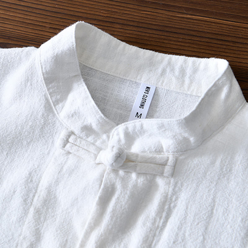 Kamienie Buddha Stones -Guzik Chiński Tang Garnitur Bawełna Lniana Męska Kurtka Koszula Z Kieszeniami - image 8