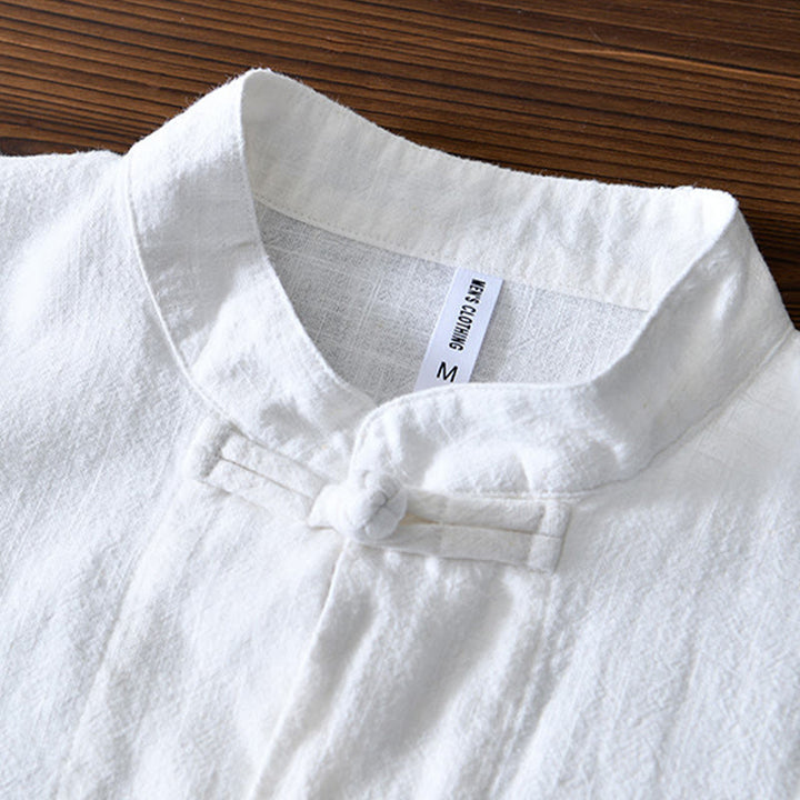 Kamienie Buddha Stones -Guzik Chiński Tang Garnitur Bawełna Lniana Męska Kurtka Koszula Z Kieszeniami - image 8