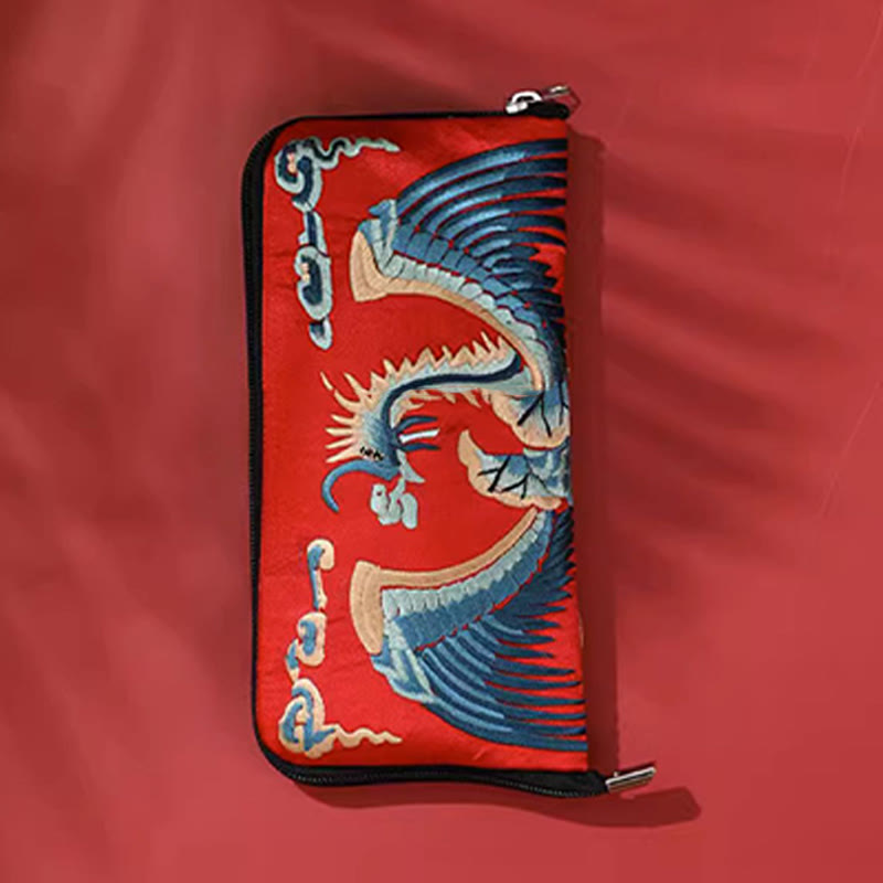 Buddha Stones Mityczna Bestia Feniks Smok Qilin Su Haft Bilet Folder Przechowywanie Podróż Zakupy Torebka Torebka