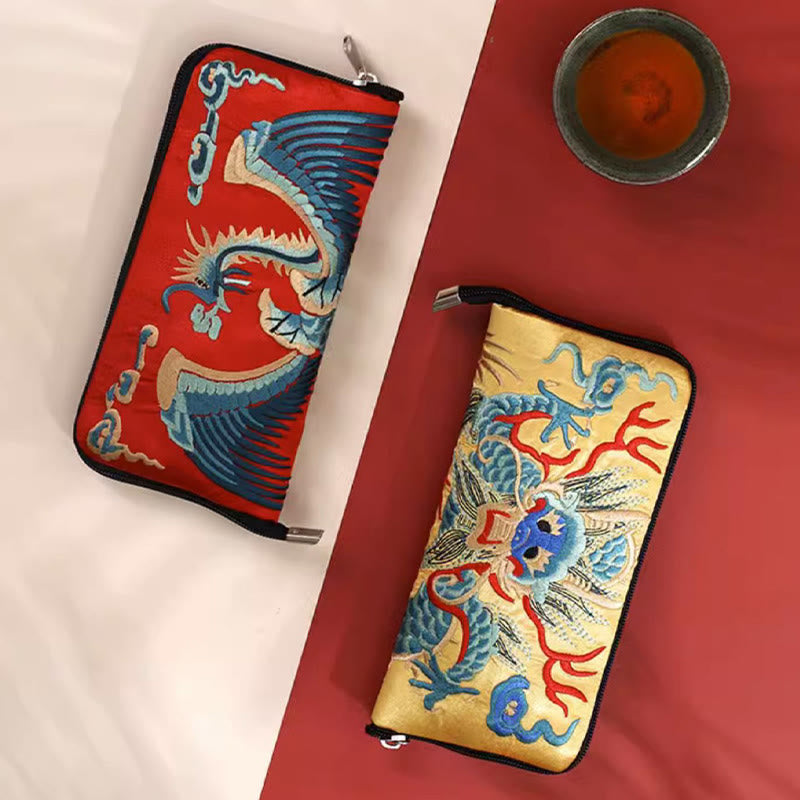 Buddha Stones Mityczna Bestia Feniks Smok Qilin Su Haft Bilet Folder Przechowywanie Podróż Zakupy Torebka Torebka