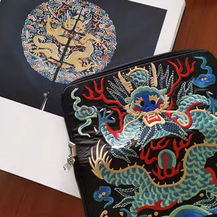 Buddha Stones Mityczna Bestia Feniks Smok Qilin Su Haft Bilet Folder Przechowywanie Podróż Zakupy Torebka Torebka