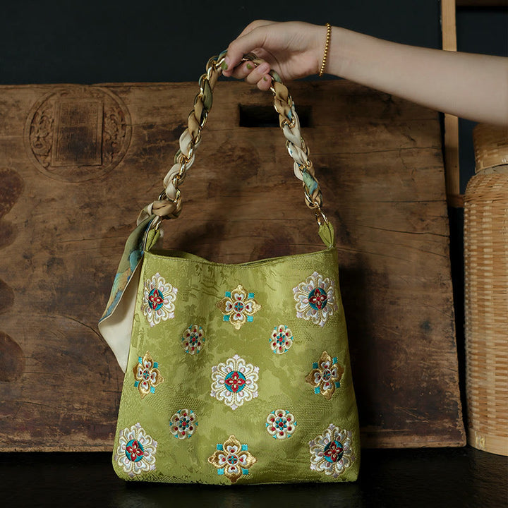 Buddha Stones Satyna Su Haft Podróż Zakupy Torba na ramię Torebka Torebka Crossbody