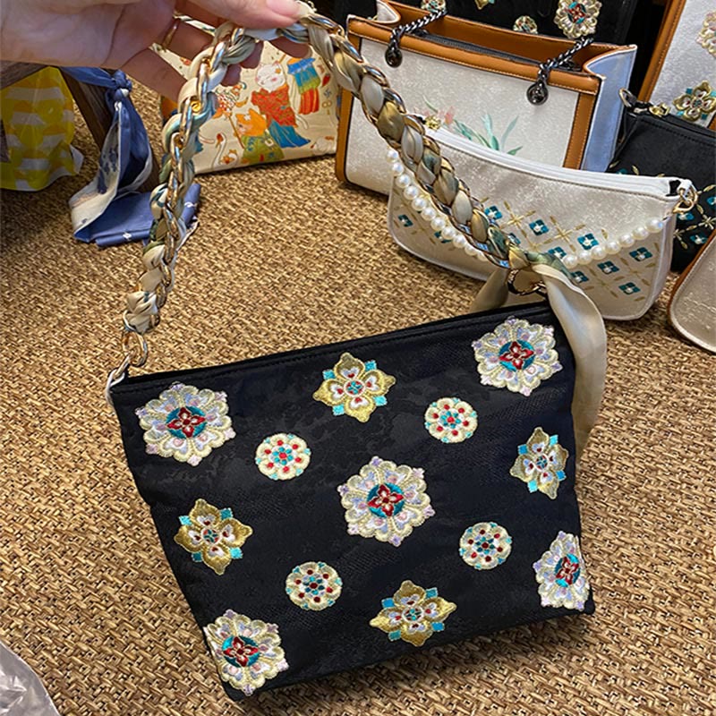 Buddha Stones Satyna Su Haft Podróż Zakupy Torba na ramię Torebka Torebka Crossbody