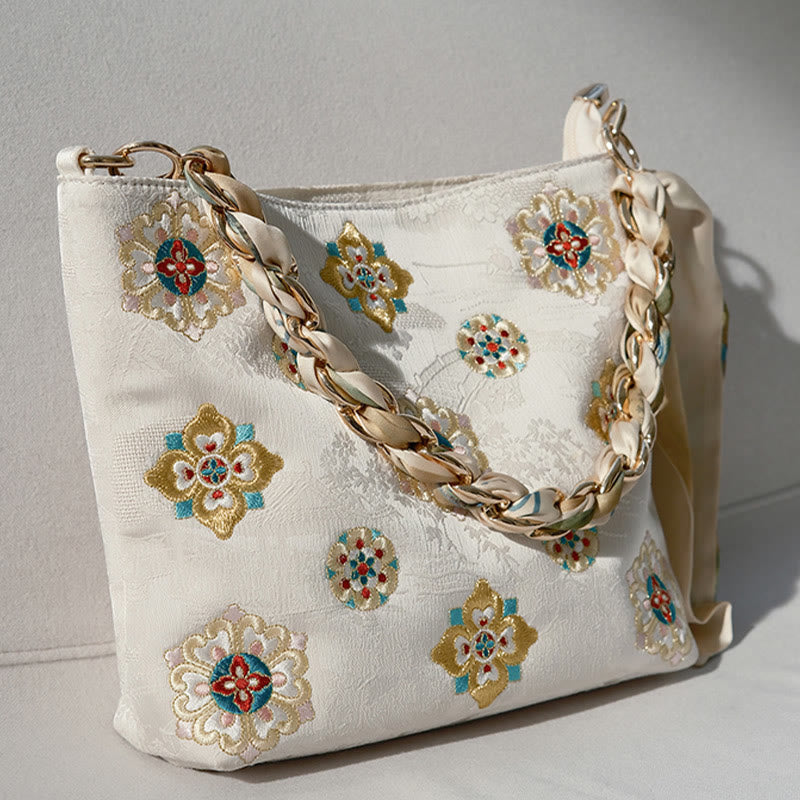 Buddha Stones Satyna Su Haft Podróż Zakupy Torba na ramię Torebka Torebka Crossbody