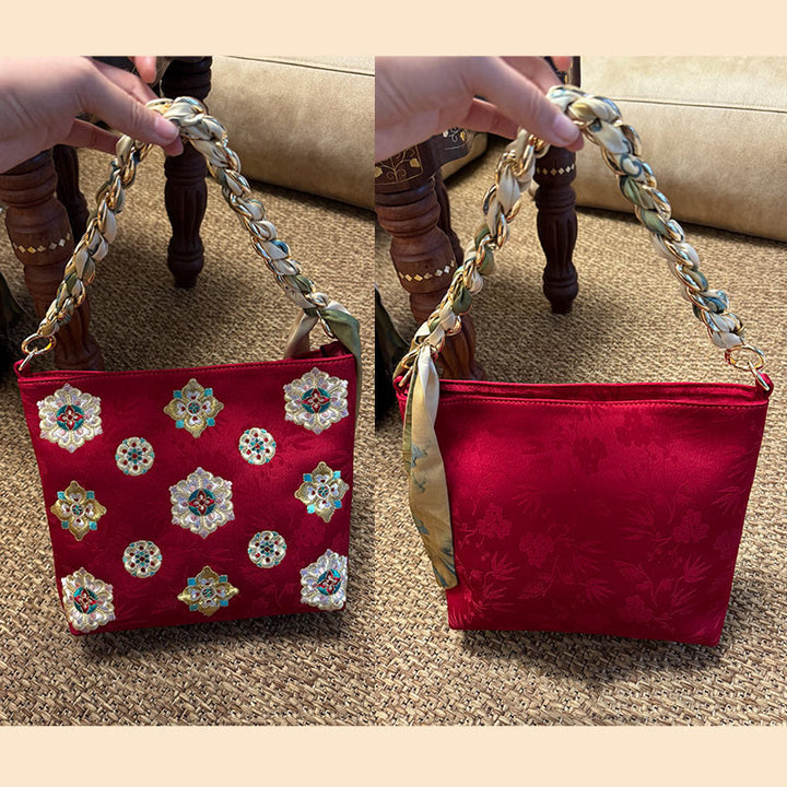 Buddha Stones Satyna Su Haft Podróż Zakupy Torba na ramię Torebka Torebka Crossbody