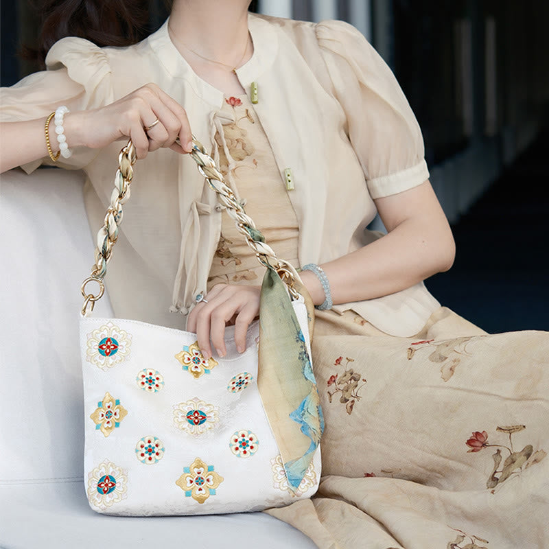 Buddha Stones Satyna Su Haft Podróż Zakupy Torba na ramię Torebka Torebka Crossbody
