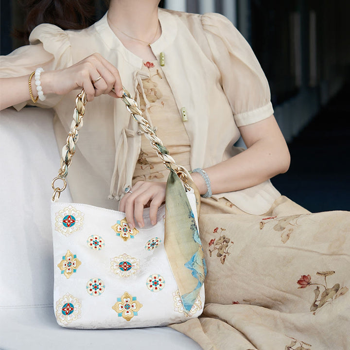 Buddha Stones Satyna Su Haft Podróż Zakupy Torba na ramię Torebka Torebka Crossbody