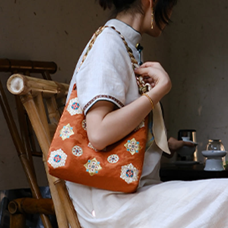 Buddha Stones Satyna Su Haft Podróż Zakupy Torba na ramię Torebka Torebka Crossbody