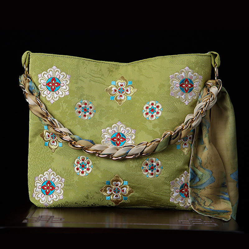 Buddha Stones Satyna Su Haft Podróż Zakupy Torba na ramię Torebka Torebka Crossbody