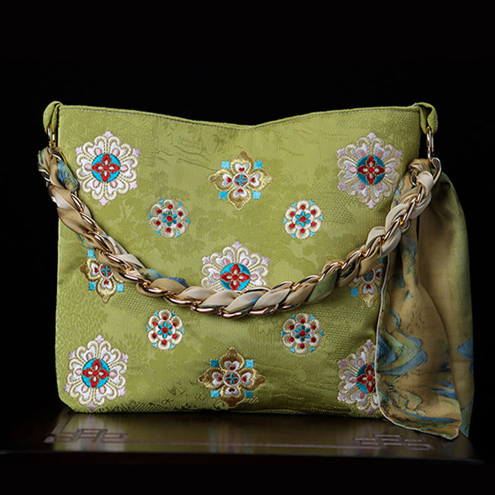 Buddha Stones Satyna Su Haft Podróż Zakupy Torba na ramię Torebka Torebka Crossbody