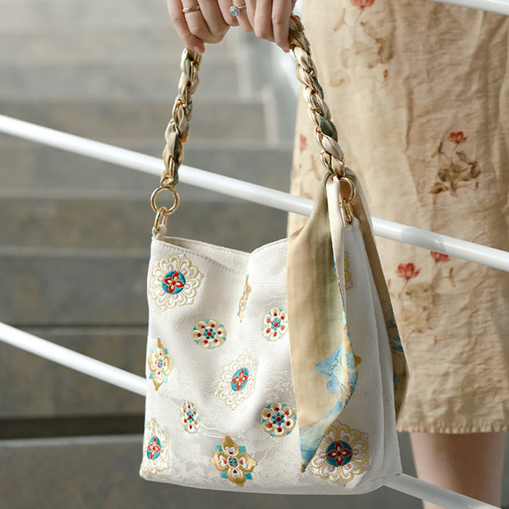 Buddha Stones Satyna Su Haft Podróż Zakupy Torba na ramię Torebka Torebka Crossbody