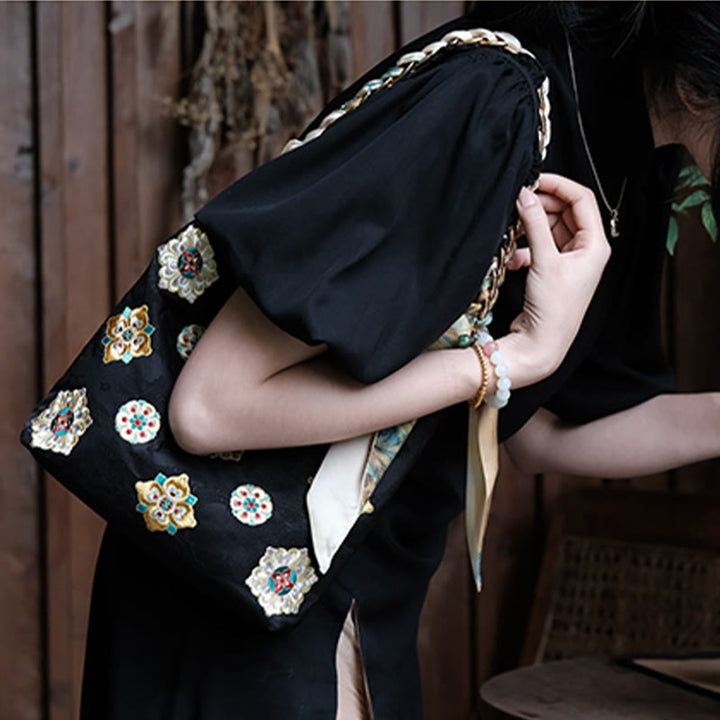 Buddha Stones Satyna Su Haft Podróż Zakupy Torba na ramię Torebka Torebka Crossbody