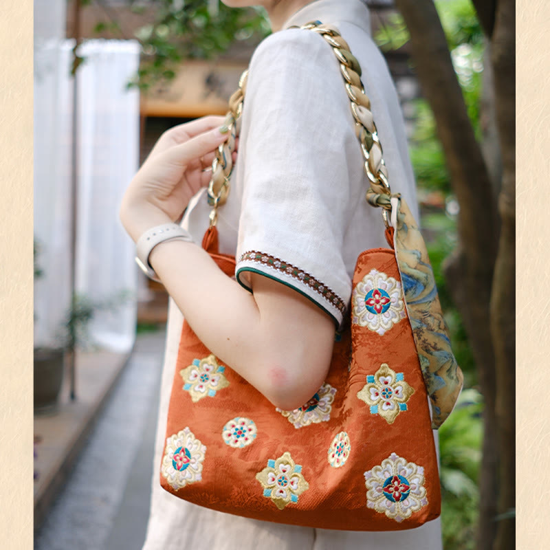 Buddha Stones Satyna Su Haft Podróż Zakupy Torba na ramię Torebka Torebka Crossbody