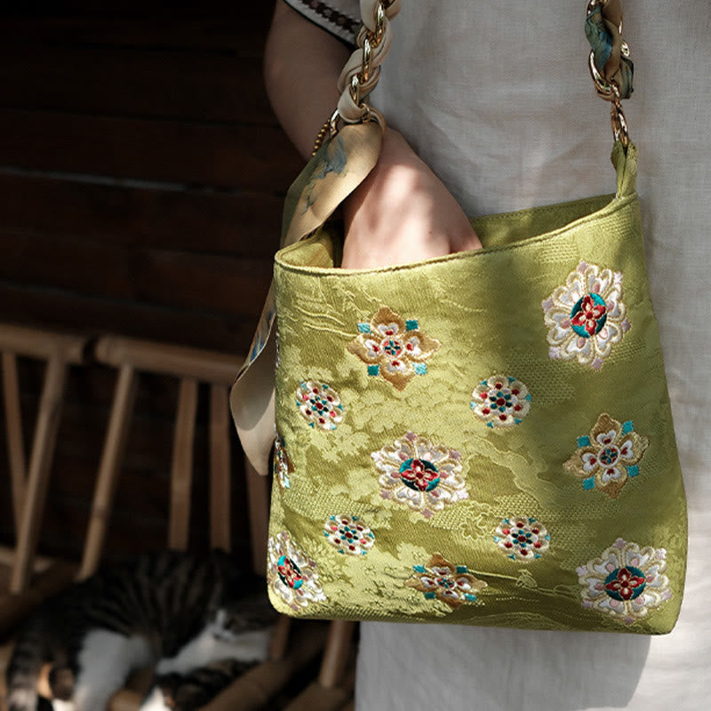 Buddha Stones Satyna Su Haft Podróż Zakupy Torba na ramię Torebka Torebka Crossbody