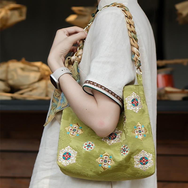 Buddha Stones Satyna Su Haft Podróż Zakupy Torba na ramię Torebka Torebka Crossbody