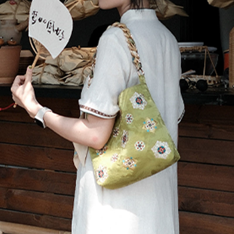 Buddha Stones Satyna Su Haft Podróż Zakupy Torba na ramię Torebka Torebka Crossbody