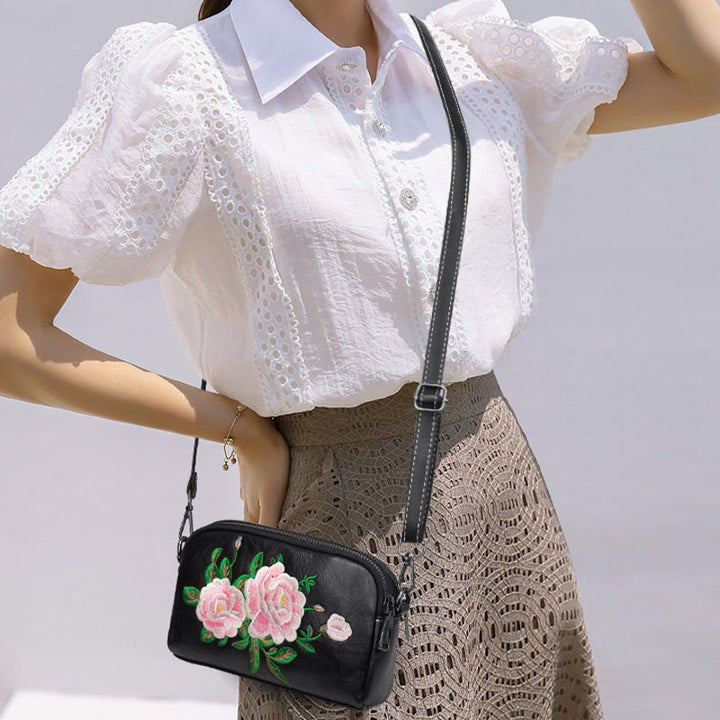 Buddha Stones Piwonia Granat Kwiaty Su Haft Podróż Zakupy Torebka Torba na Ramię Torba Crossbody