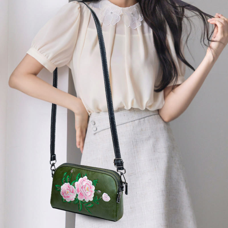 Buddha Stones Piwonia Granat Kwiaty Su Haft Podróż Zakupy Torebka Torba na Ramię Torba Crossbody