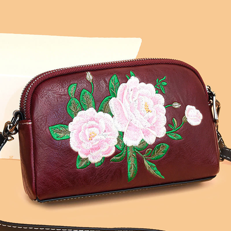 Buddha Stones Piwonia Granat Kwiaty Su Haft Podróż Zakupy Torebka Torba na Ramię Torba Crossbody