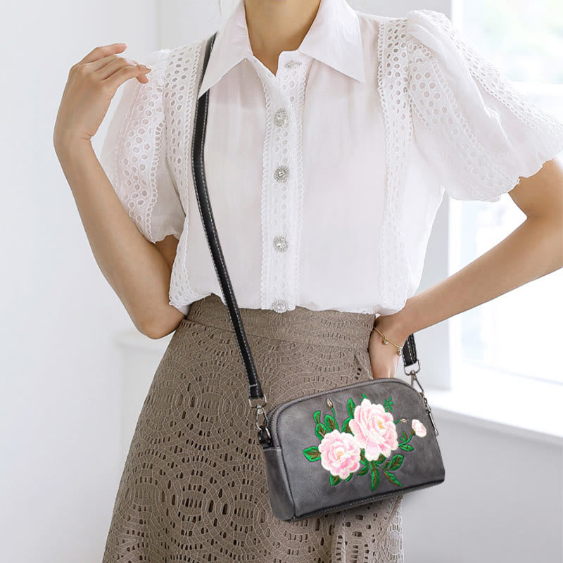 Buddha Stones Piwonia Granat Kwiaty Su Haft Podróż Zakupy Torebka Torba na Ramię Torba Crossbody