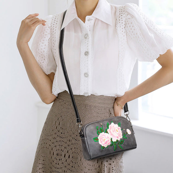Buddha Stones Piwonia Granat Kwiaty Su Haft Podróż Zakupy Torebka Torba na Ramię Torba Crossbody